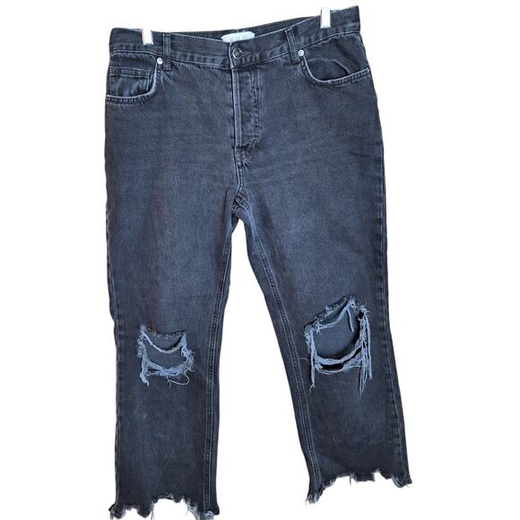 We the Free Women 28 Black Button Fly Distressed "Maggie" Cotton Denim Jeans - Picture 2 of 8
